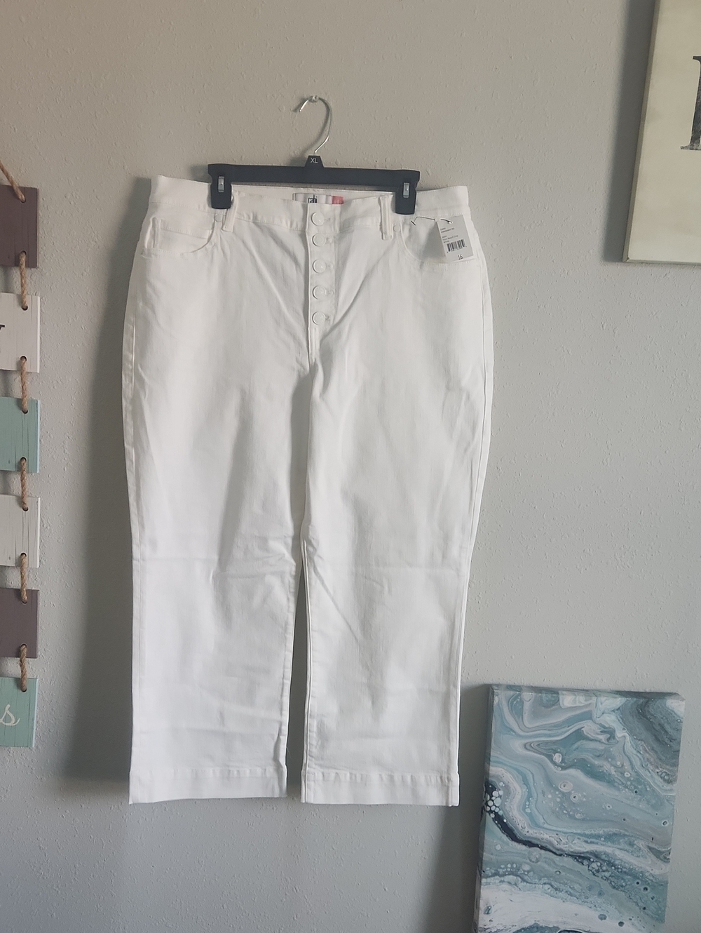 CAbi Women's White Button-Front Chinos